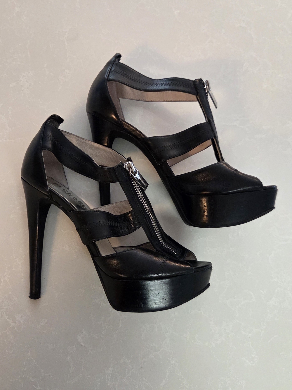 Michael Kors Black Strappy Platform Zip Heels Sz 6M